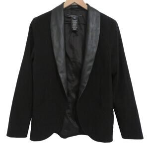 Noel Asmar Womens Sz S Black Victoria Faux Leather Trim Black Blazer Jacket